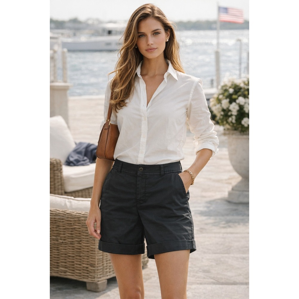 Lauren Ralph Lauren Chino Shorts Women's Sz 10 Black Cuffed Preppy Classic
